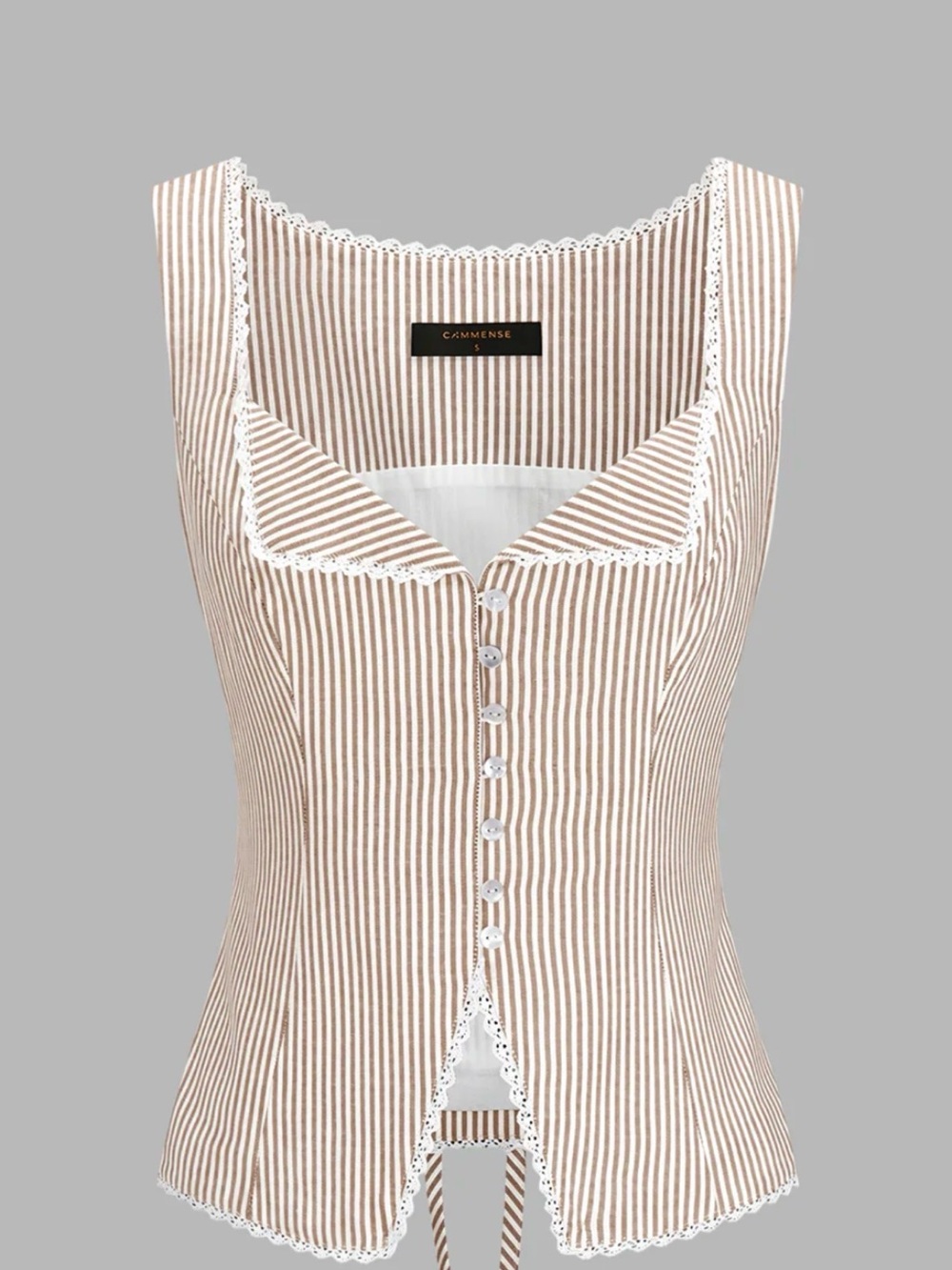Striped Lace Trim Button-Front Tank Top - Picture 9 of 9